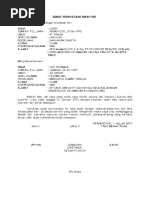 Surat Pernyataan Nikah Siri Rt