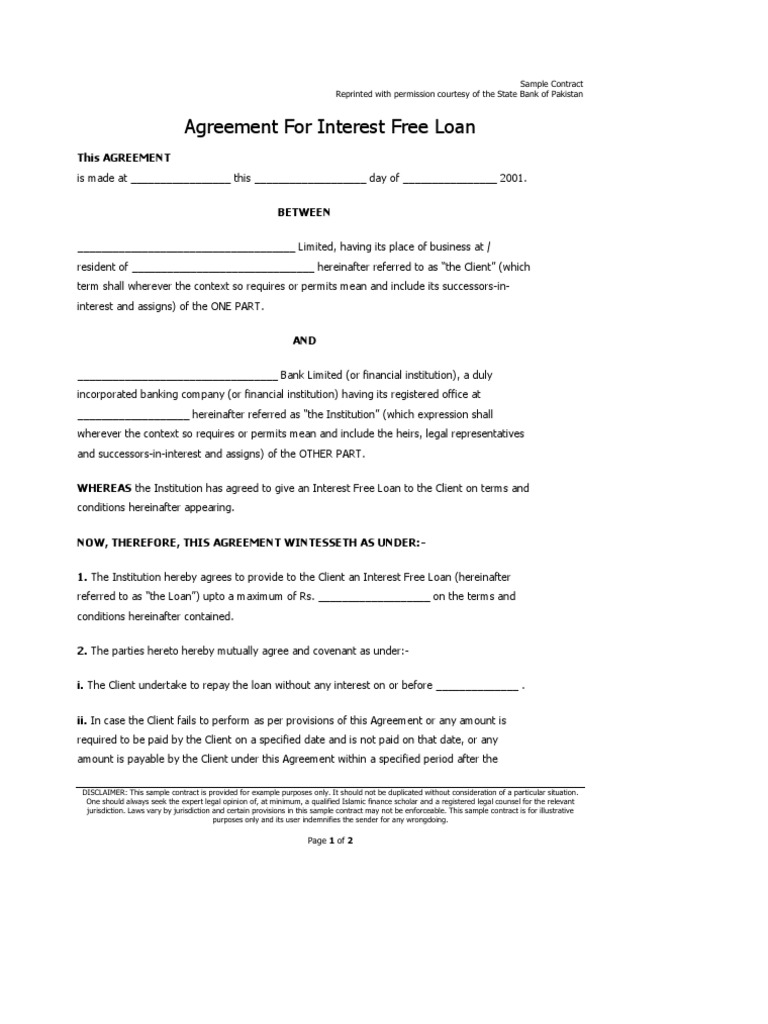 Sample Agreement For An Interest Free Islamic Loan  PDF  Islamic Throughout islamic divorce agreement template