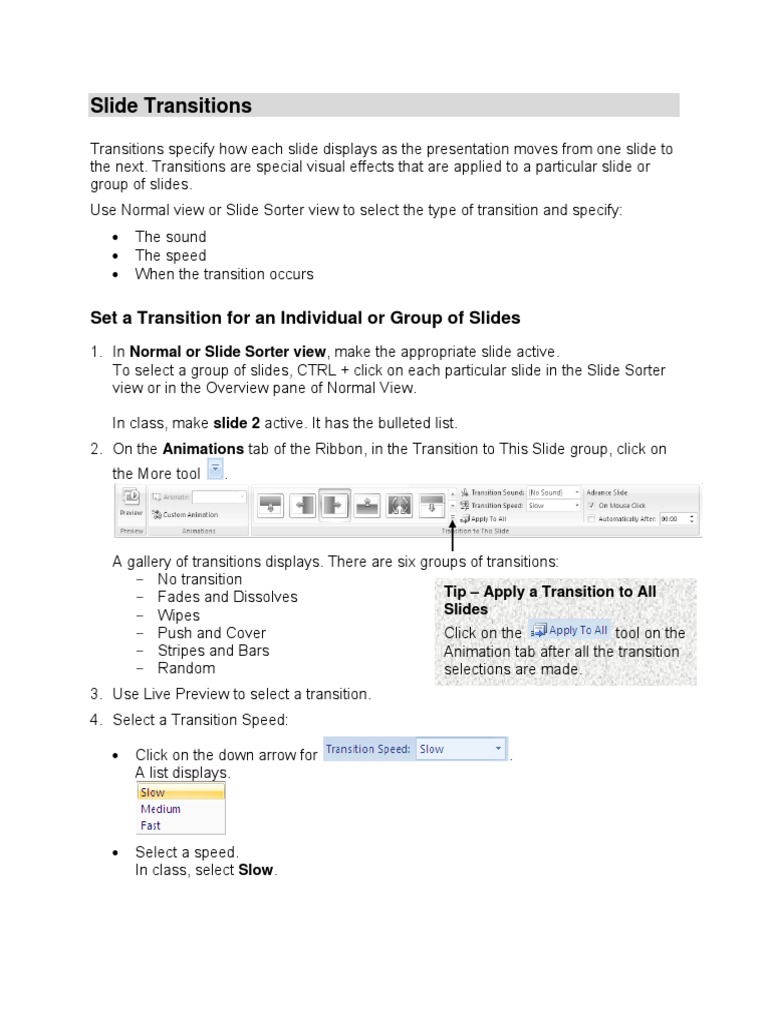 Slide Transitions: Set A Transition For An Individual or Group of ...