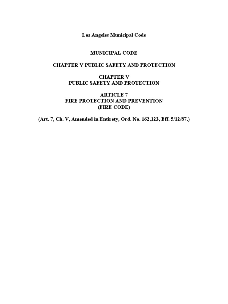 Los Angeles Fire Code PDF Fire Safety Fire Sprinkler System