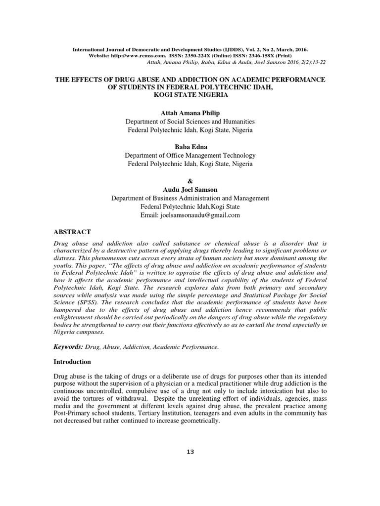 Impact of Drug Abuse on Student Performance | PDF | Substance Use ...