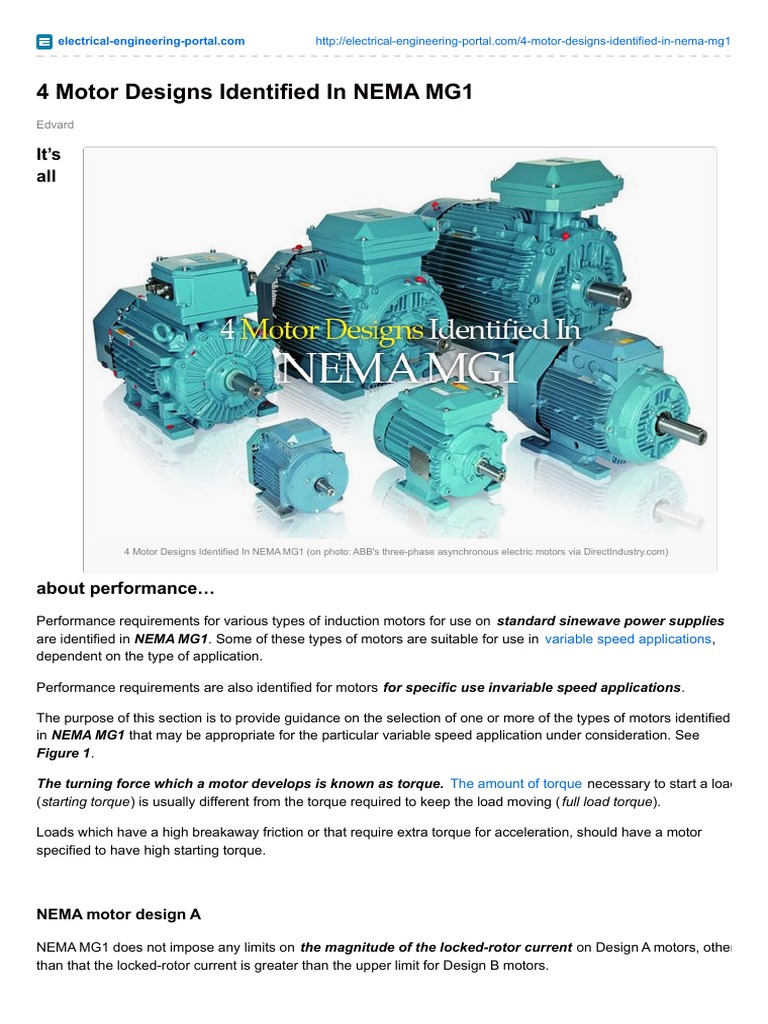 4 Motor Designs Identified in NEMA MG1 | PDF | Electric Motor | Power ...