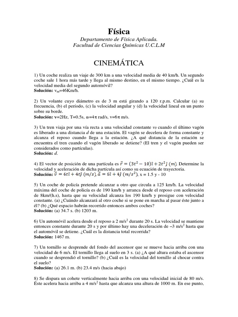 Problemas de Cinemática en Física | PDF | Aceleración | Velocidad