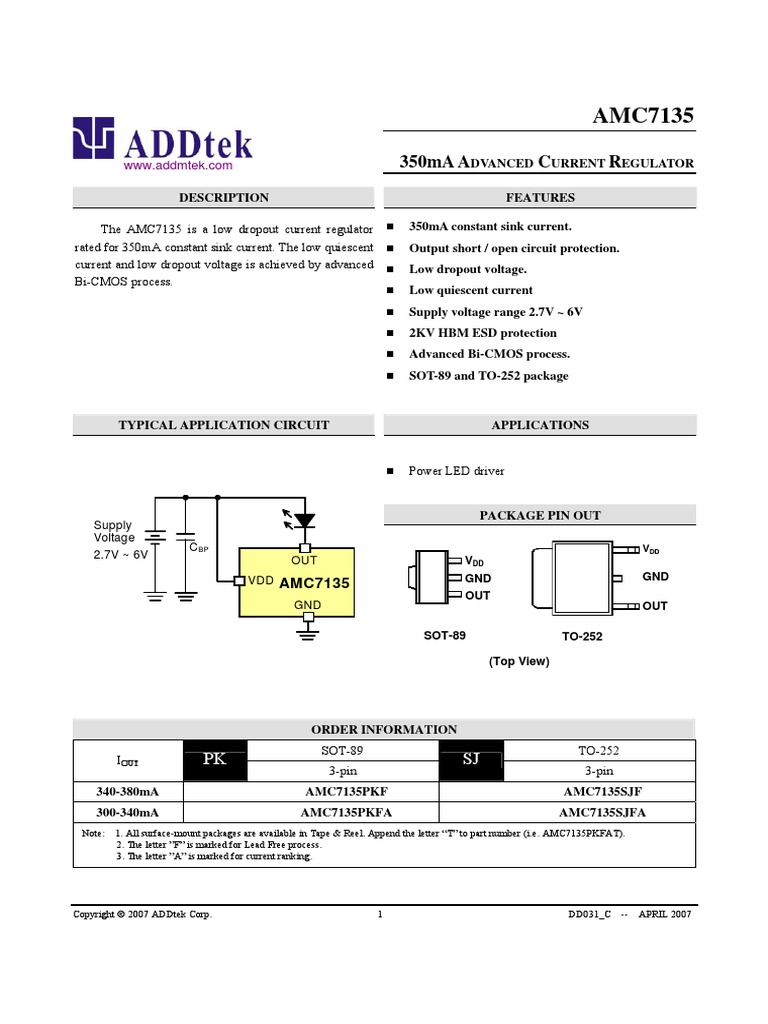 Amc7135 Led Driver Datasheet | PDF | Printed Circuit Board | Computer ...