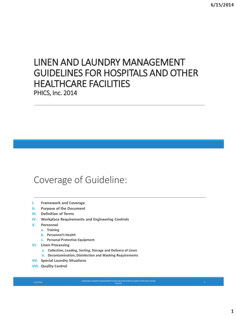Hospital Linen and Laundry Guidelines | PDF | Personal Protective ...