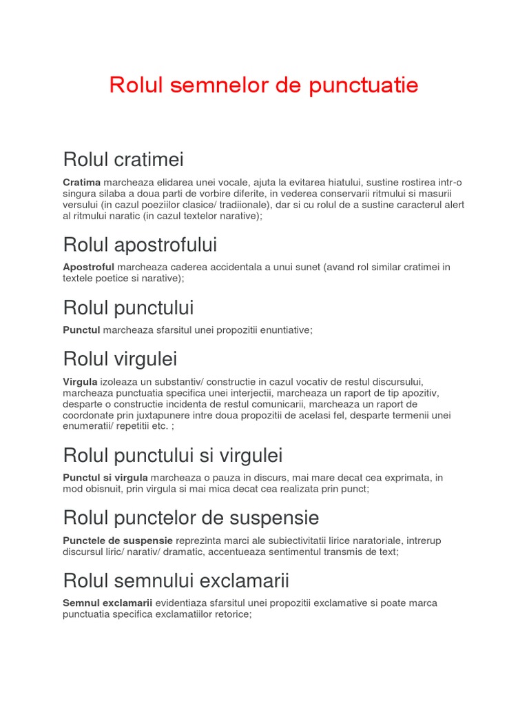 Rolul Semnelor de Punctuatie | PDF