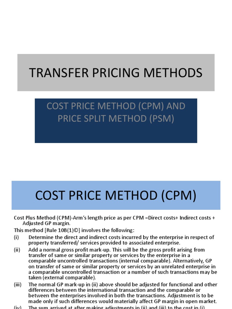 Transfer Pricing Methods Ppt Cost Cost Of Goods Sold