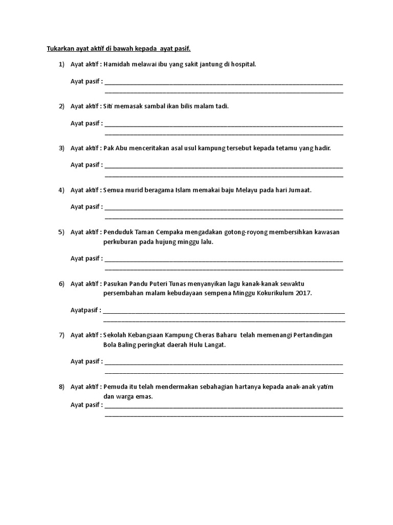 Tukarkan Ayat Aktif Di Bawah Kepada Ayat Pasif Pdf