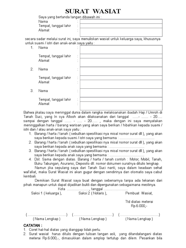 Surat Wasiat New | PDF | Hukum | Griya & Taman