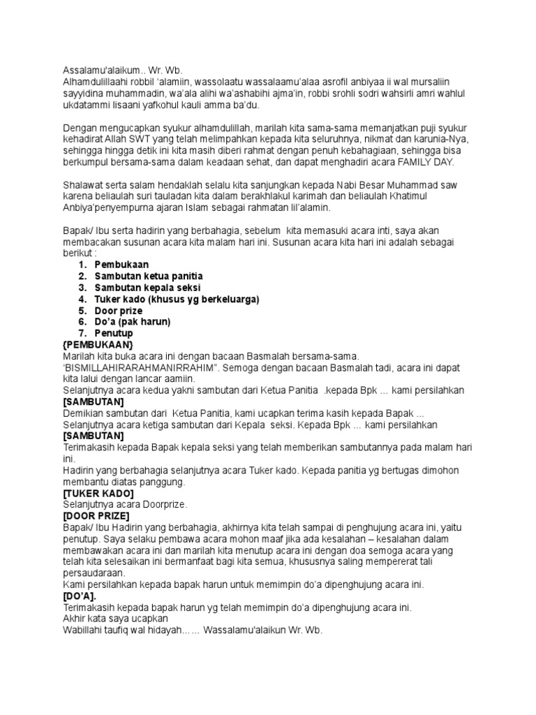 Teks Pembawa Acara Family Day