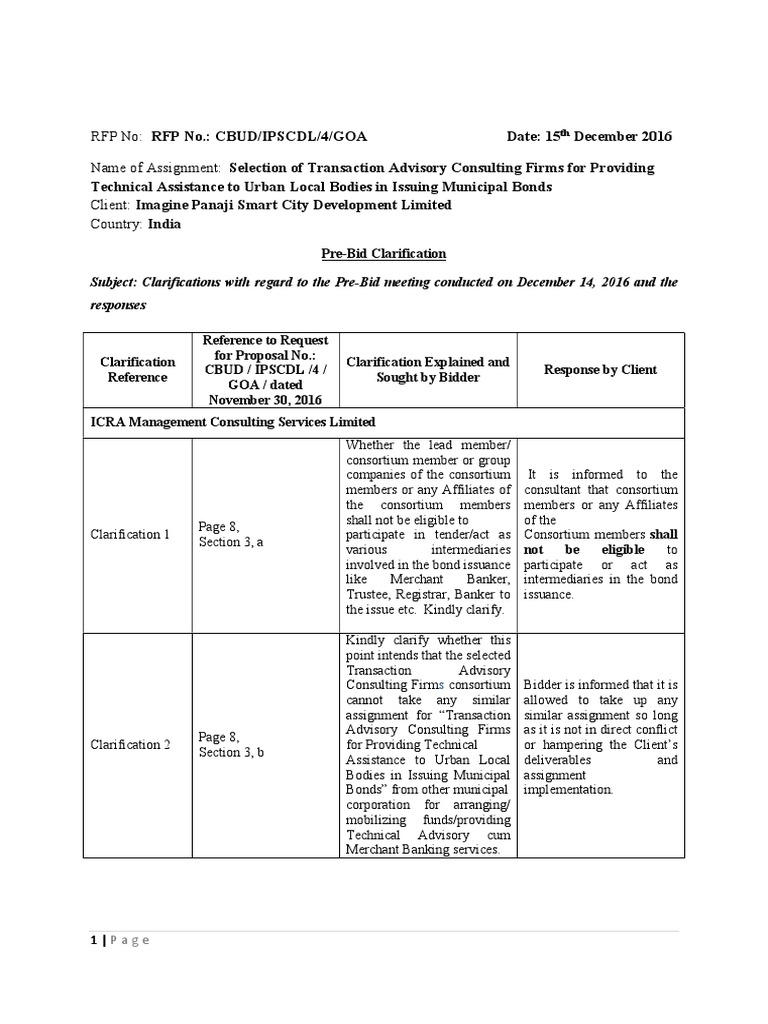 RFP Clarifications for Municipal Bonds | PDF | Request For Proposal ...