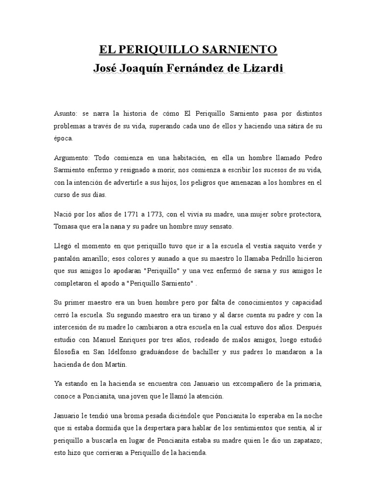 Resumen de El Periquillo Sarniento | PDF | Novelas