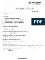 Grade IX (CBSE-i) - Mathematics: Time Allowed: 30 Minutes Max Marks: 15 Topic-Trigonometry Instructions