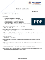 Grade X - Mathematics: Time Allowed: 30 Minutes Max Marks: 15 Topic-Polynomial and Linear Equations Instructions