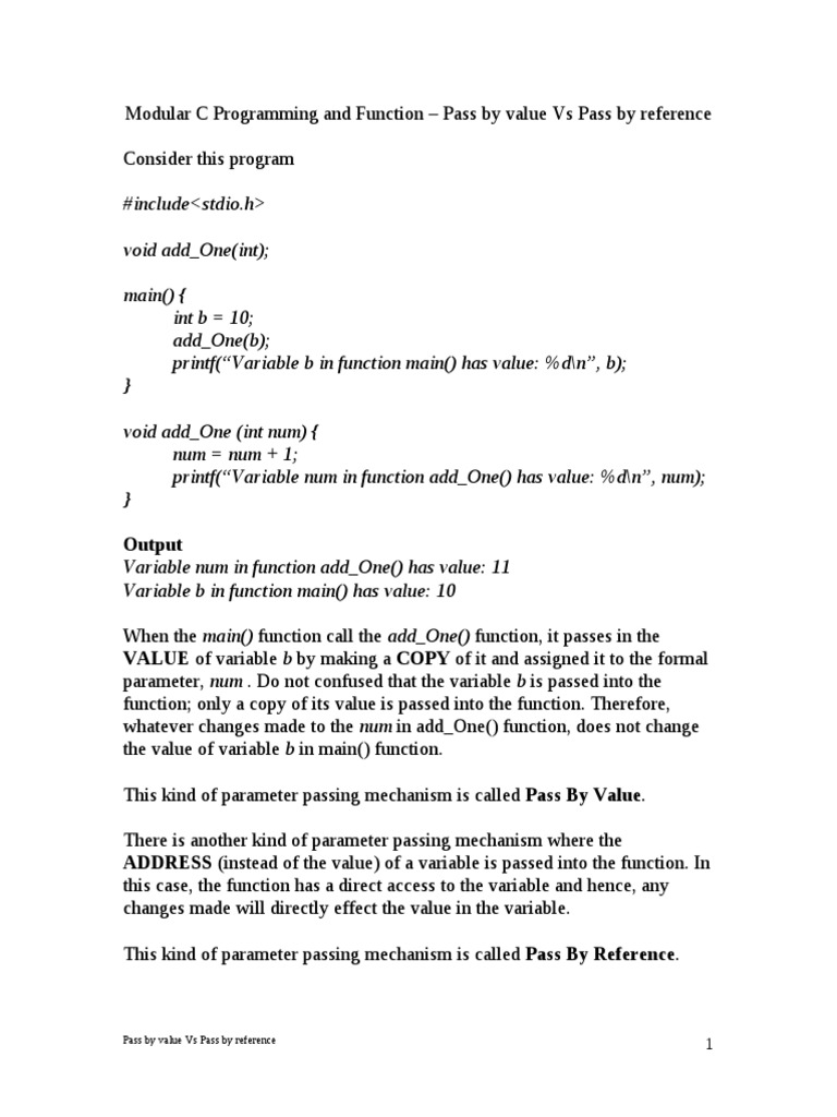 Pass by Value vs Reference in C | PDF