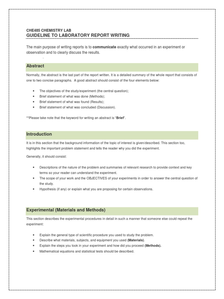 Chemistry Lab Report Writing Guide | PDF | Abstract (Summary) | Experiment