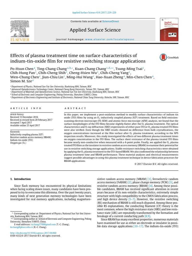 Effects of Plasma Treatment Time | PDF | X Ray Photoelectron ...