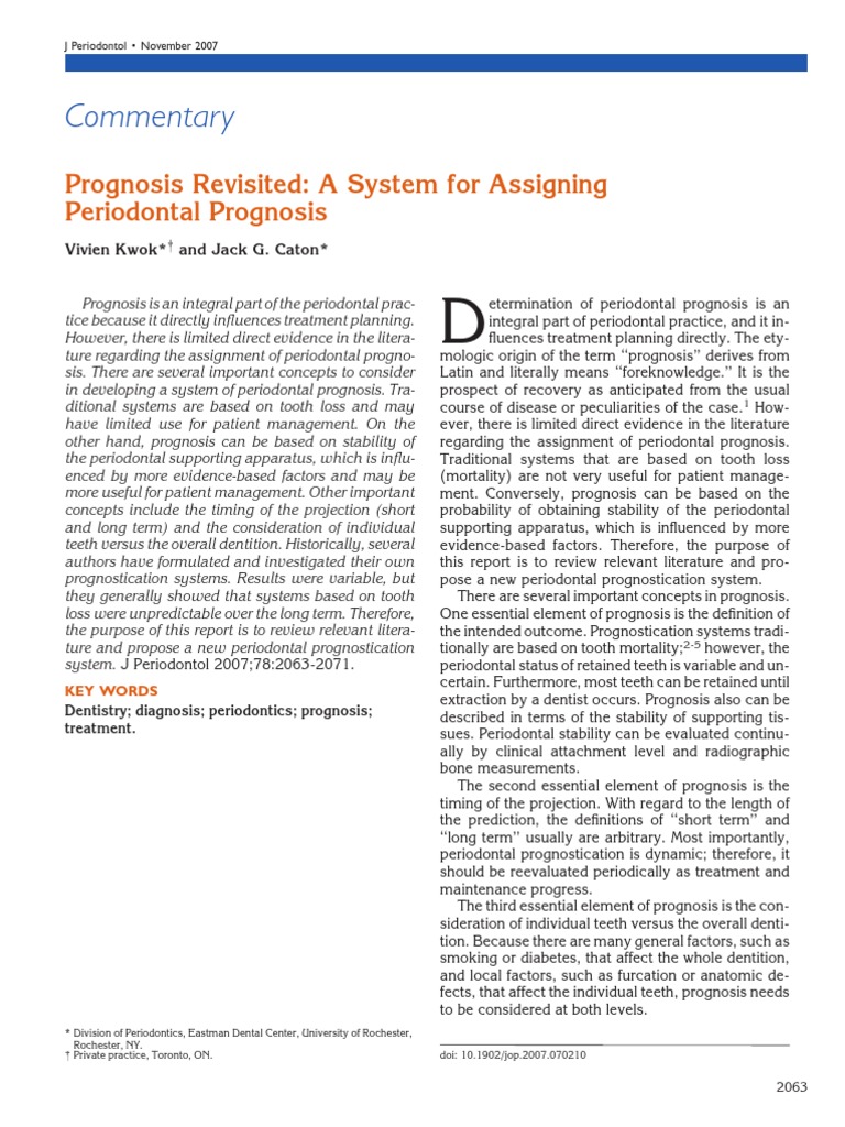 Pronostico, Kwok Et Al. JOP 07 PDF Dentistry Branches Clinical