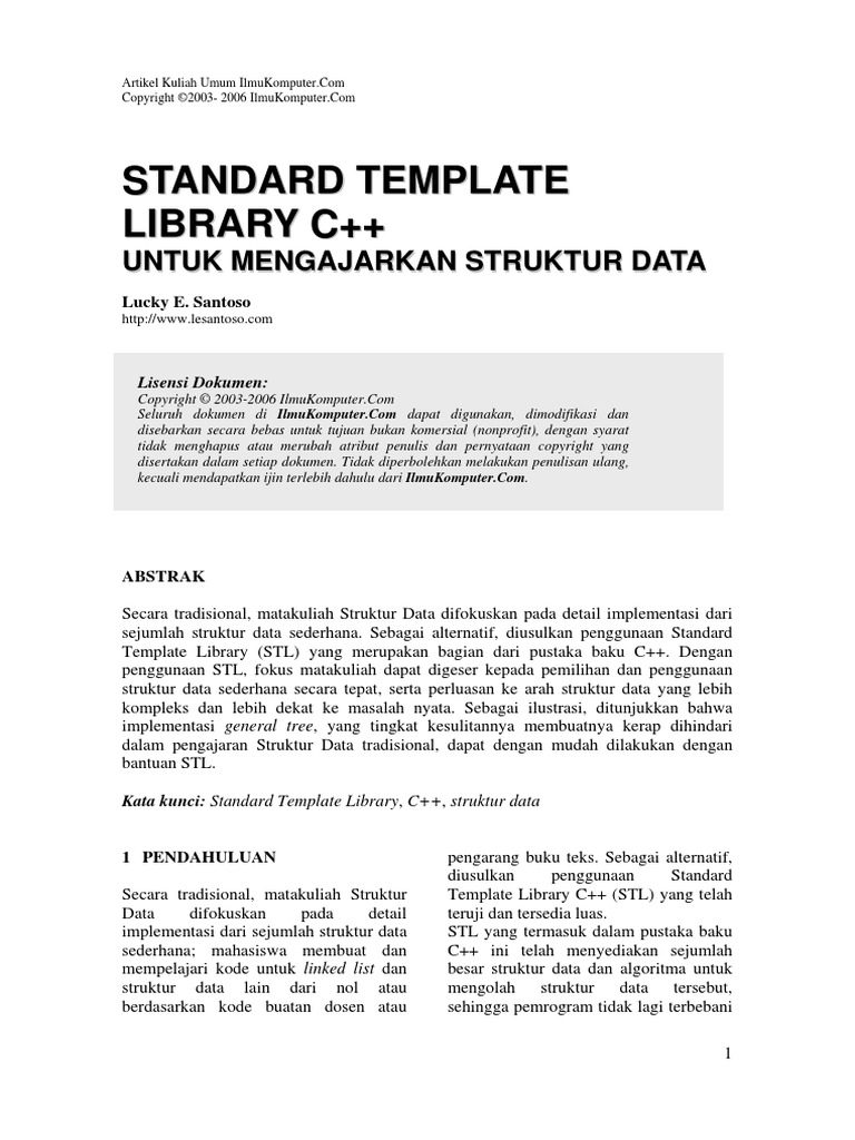 Standard Template Library C++ Untuk Mengajarkan Struktur Data PDF | PDF