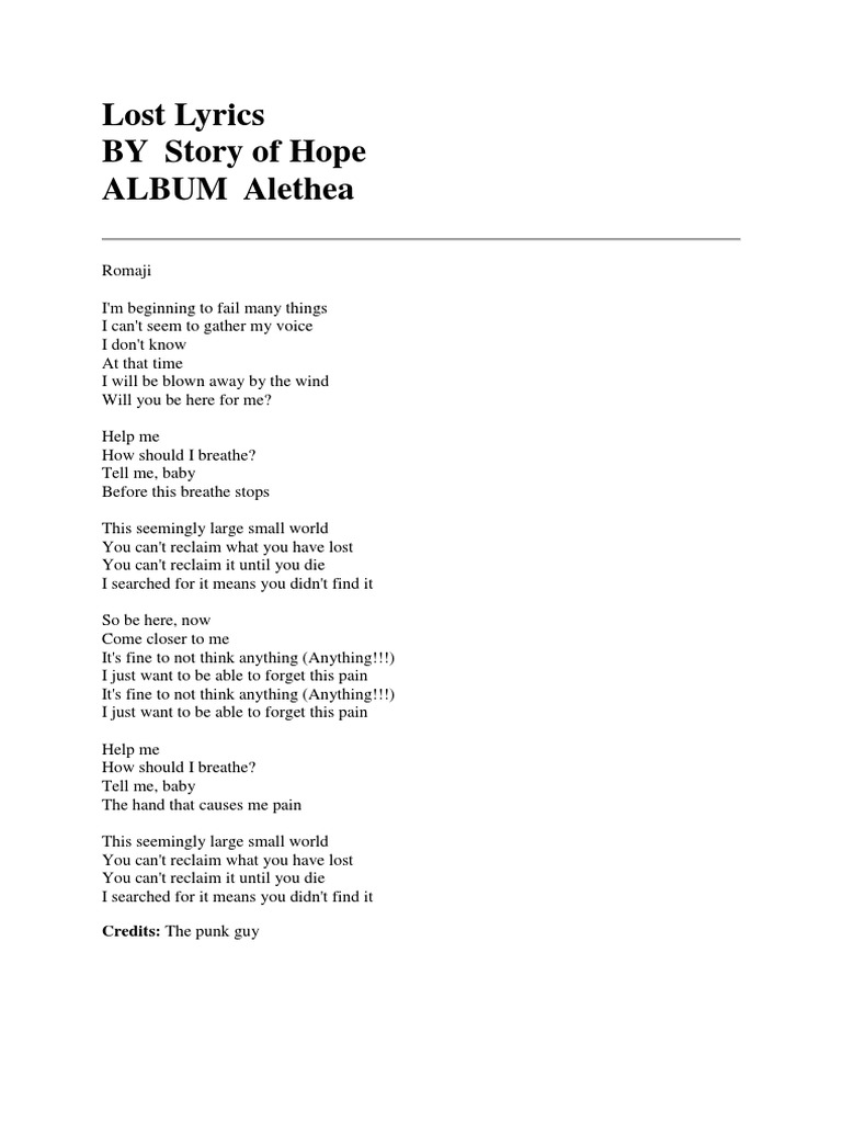 Story Of Hope Lost Lyrics Pdf Albums Recorded Music