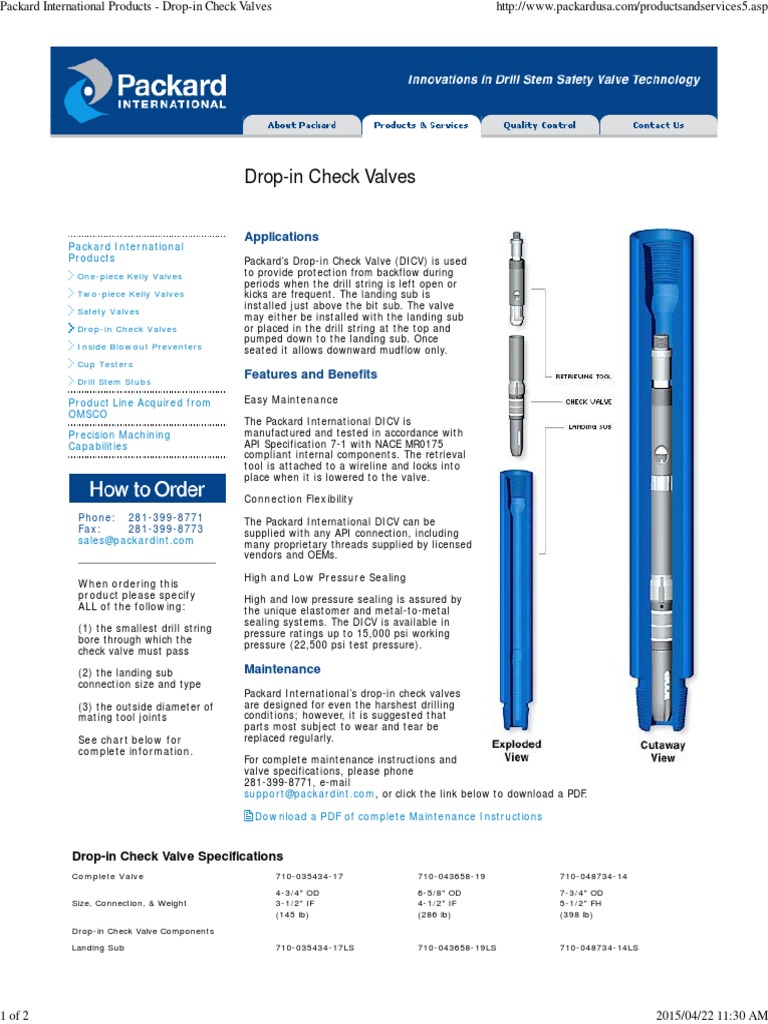 Packard International Products - Drop-In Check Valves | PDF | Valve | Drill