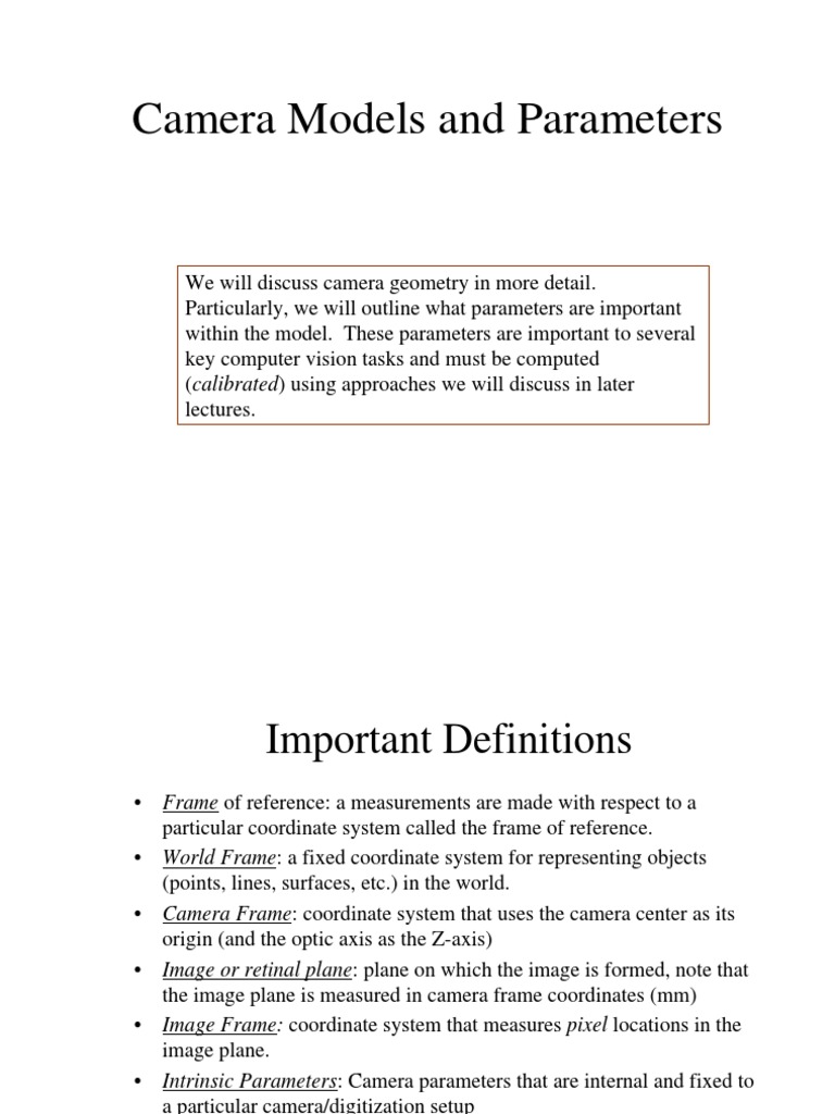 Camera Models and Calibration Parameters | PDF