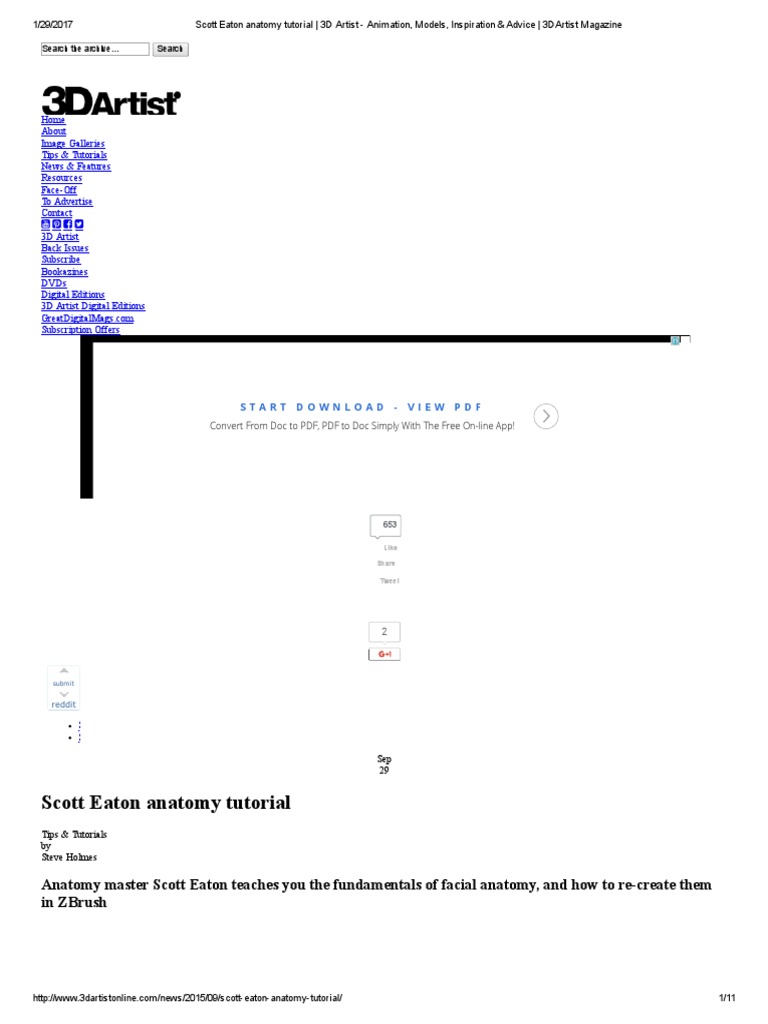Scott Eaton Anatomy Tutorial 3d Artist Animation Models