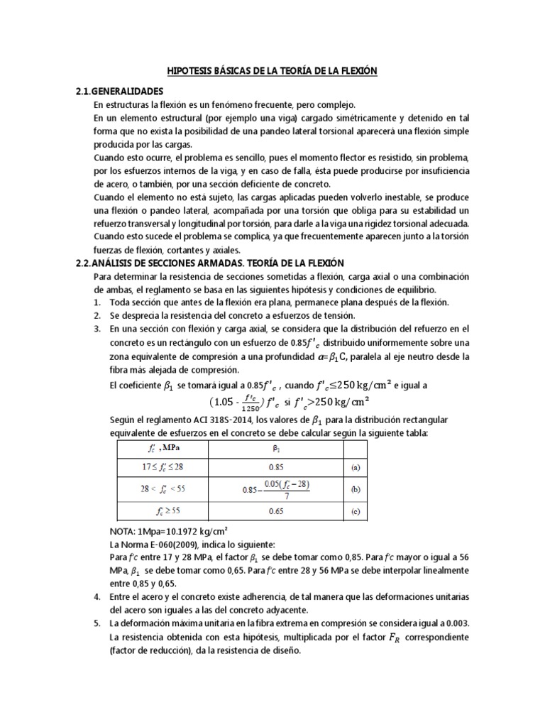 Hipotesis Basicas de La Teoría de La Fexión | PDF | Doblar | Pandeo