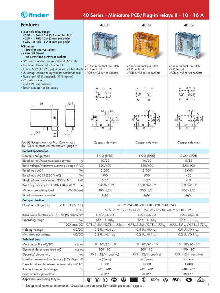 Finder Relays Series 40 PDF | PDF | Relay | Insulator (Electricity)
