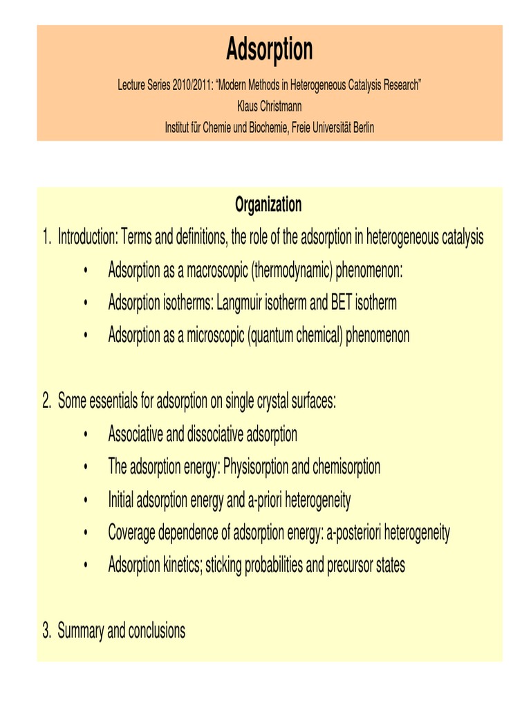 Adsorption Mechanisms in Catalysis | PDF | Adsorption | Heterogeneous ...