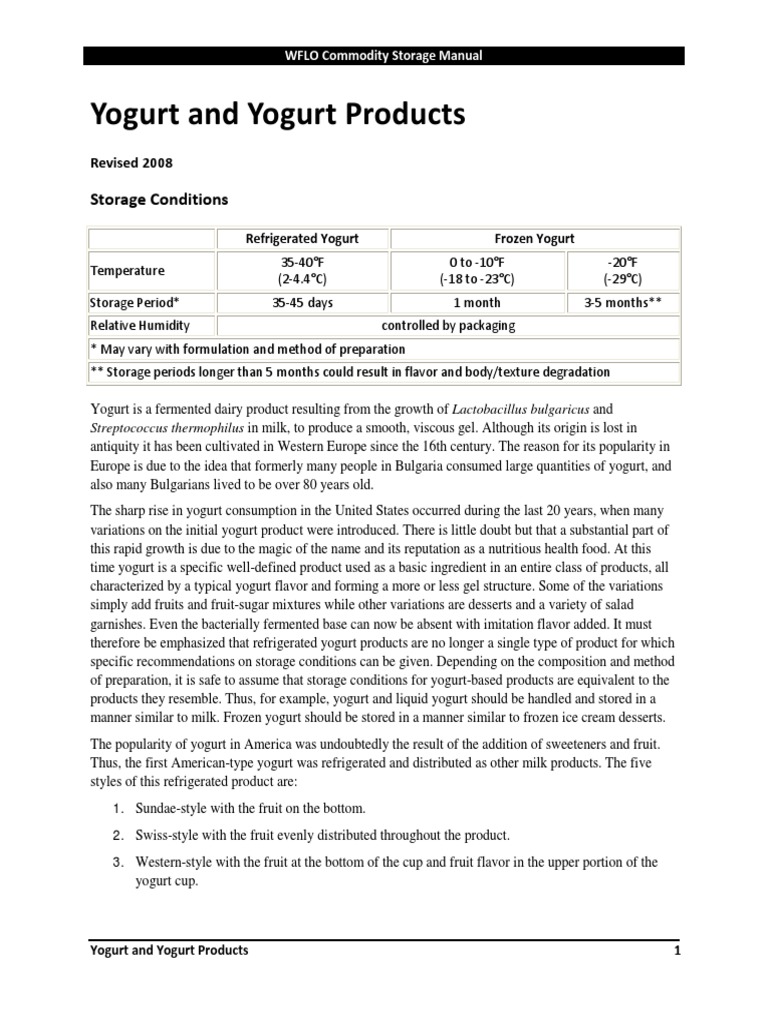 Yogurt and Yogurt Products: Storage Conditions | PDF | Yogurt | Ice Cream