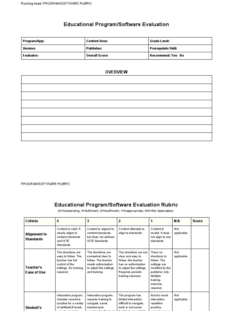 Educational Software Evaluation Rubric | PDF | Educational Assessment ...