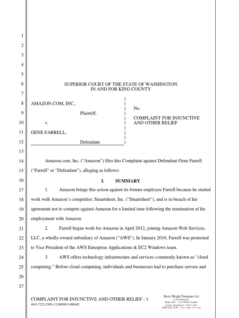 Amazon's Legal Action Against Ex-Employee | PDF | Amazon.Com | Injunction