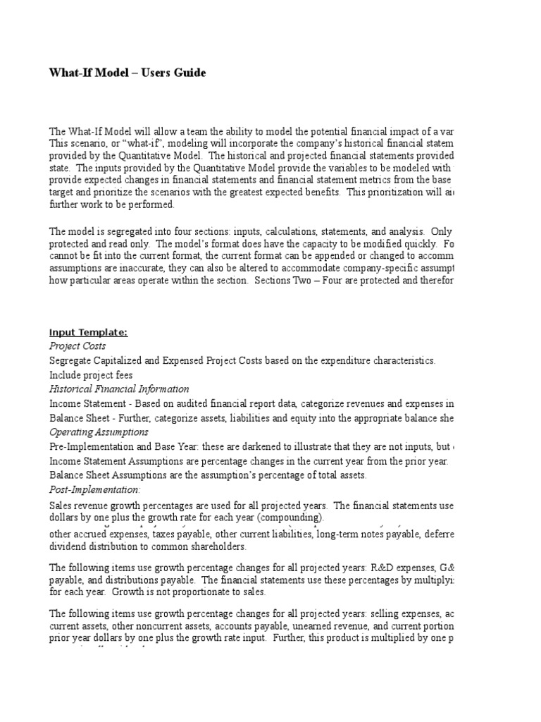 What-If Financial Model User Guide | PDF | Expense | Balance Sheet