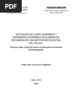 2010 - Yactayo - Motivación de Logro Académico y Rendimiento Académico en Alumnos de Secundaria de Una Institución Educativa Del Callao PDF