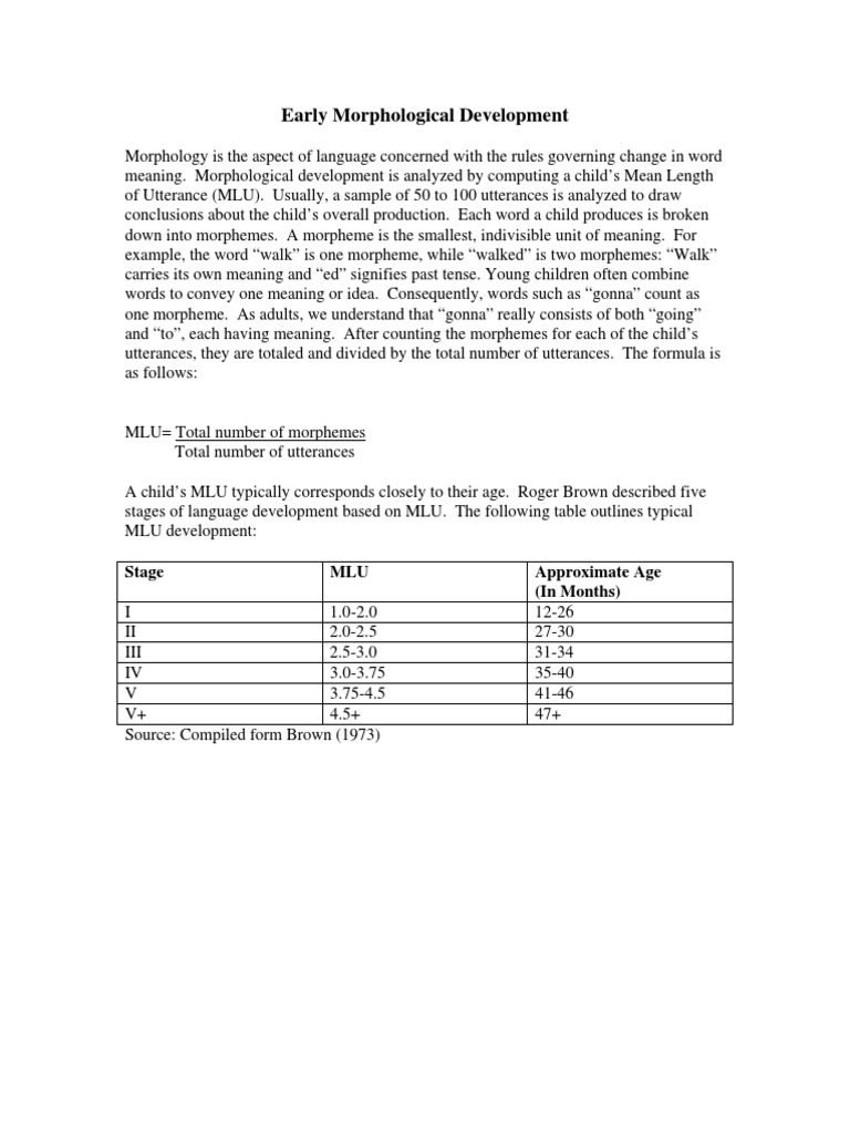 Brown's Morphemes and Language Stages | PDF | Verb | Morphology ...