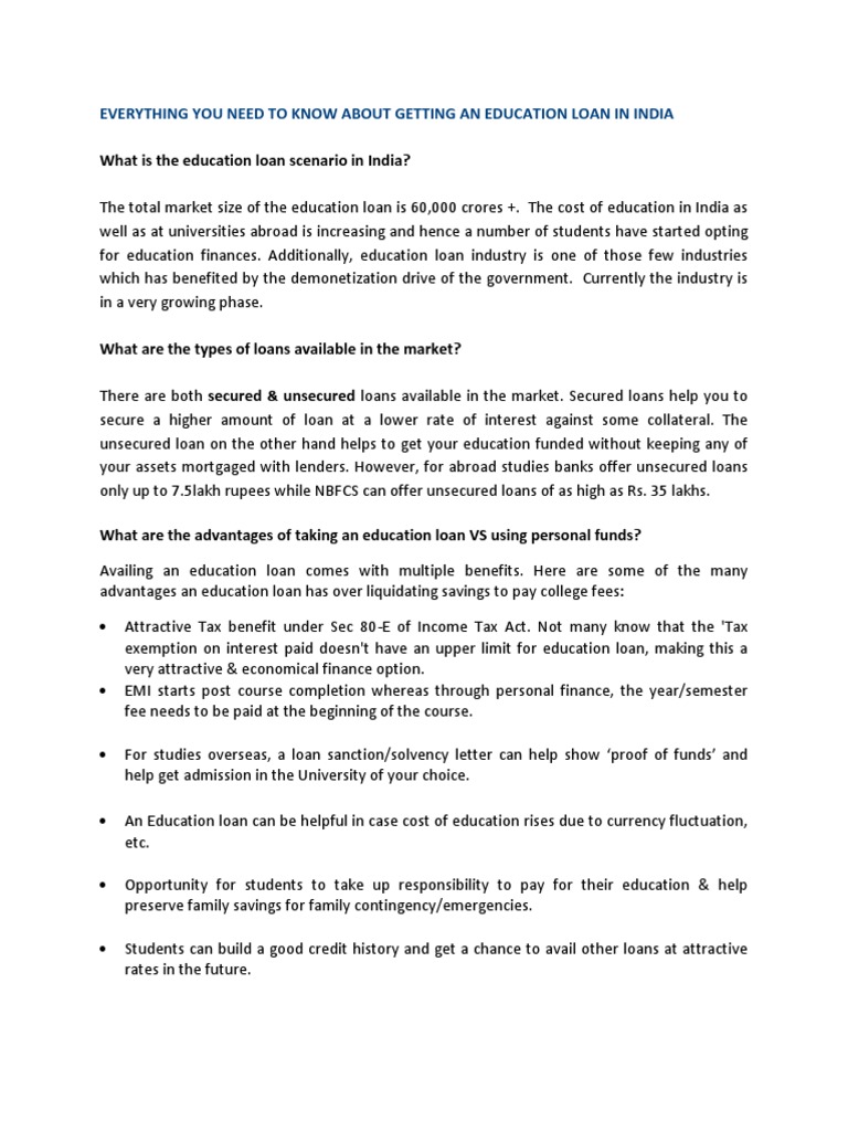 Education Loans in India: A Complete Guide | PDF | Student Loan ...