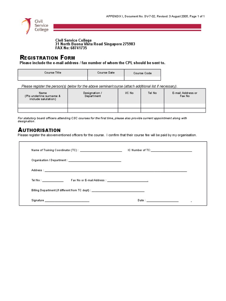 Civil Service Course Registration Form | PDF