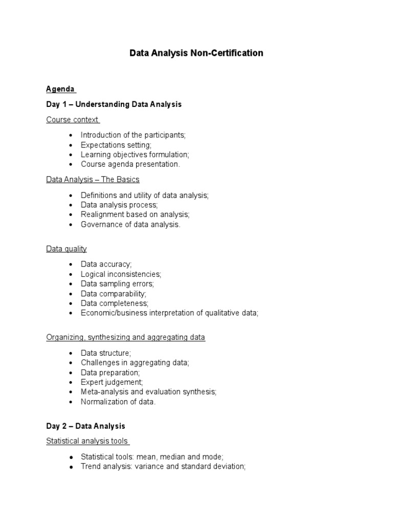 Agenda DA Non Certification | PDF | Data Analysis | Statistics