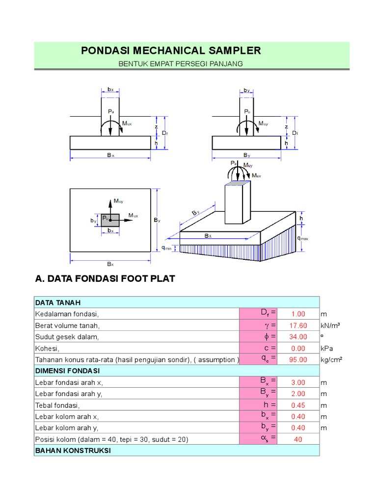 Pondasi Mechanical Sampler: A. Data Fondasi Foot Plat | PDF
