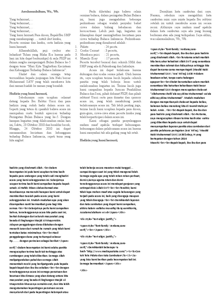 Contoh Kata Sambutan Ketua Panitia Acara Isra Miraj