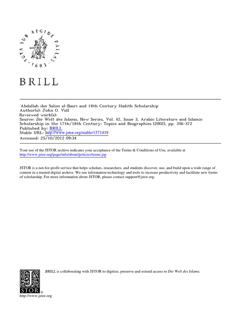 Abdullah Ibn Salim Al Basri and Hadith Scholarship PDF Sufism Hadith