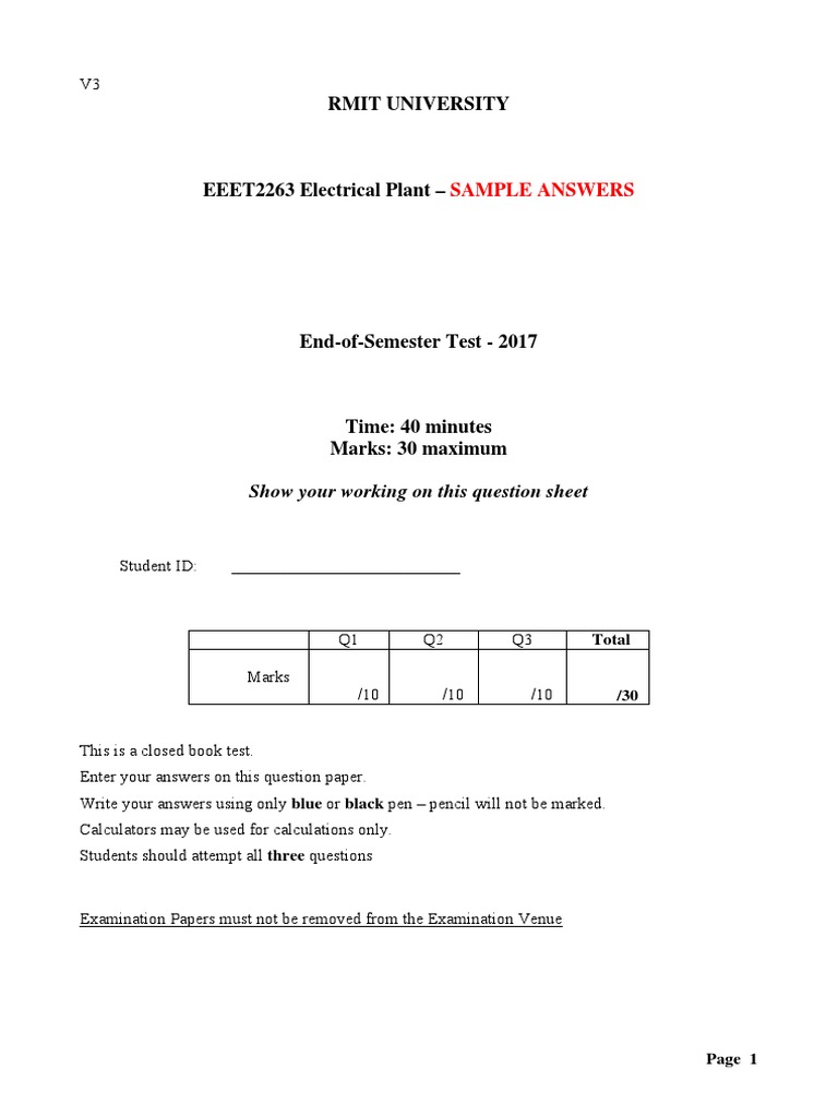 RMIT EEET2263 Electrical Plant Exam Solutions | PDF | Transformer ...