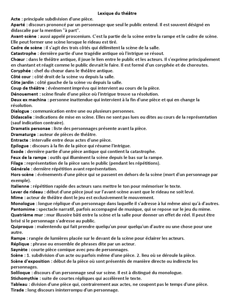 Lexique Du Théâtre Français Facile Lexique Du Théâtre | PDF | Pièce de théâtre | Théâtre