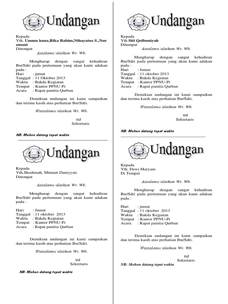 42 Koleksi Contoh Undangan Rapat Pembentukan Panitia Qurban Terbaik Gratis