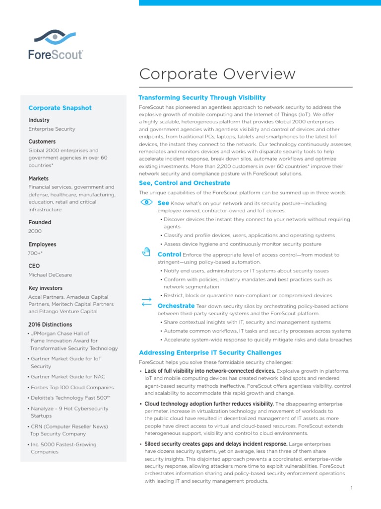 ForeScout Company Overview | PDF | Computer Security | Security