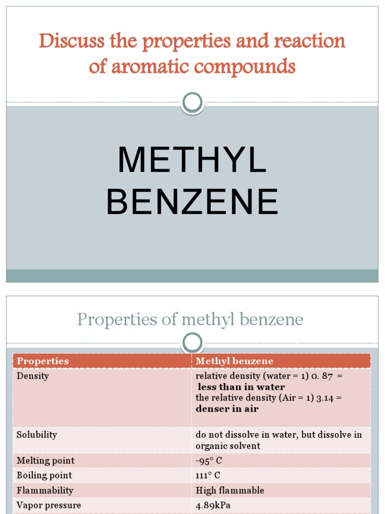 Properties And Reaction Of Methyl Benzene Pdf Benzene Chemical Reactions