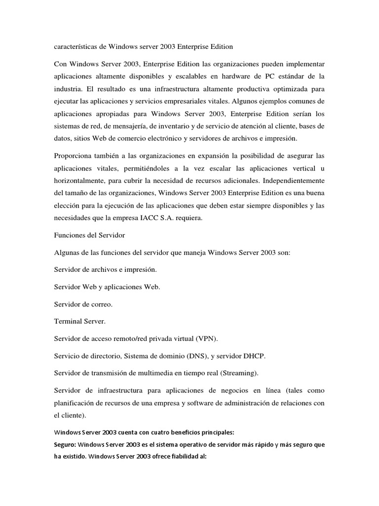 Caract Win Server | PDF | Servidor (Computación) | Microsoft Windows