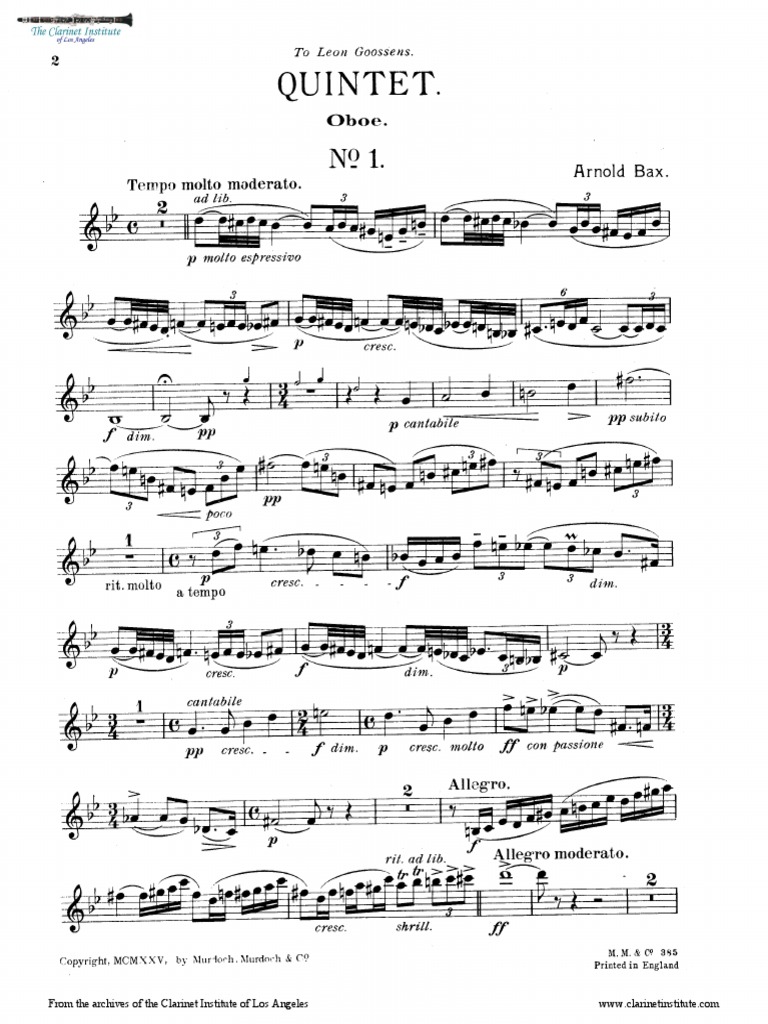 Bax Oboe Quintet PDF Woodwind Instruments Classical Music
