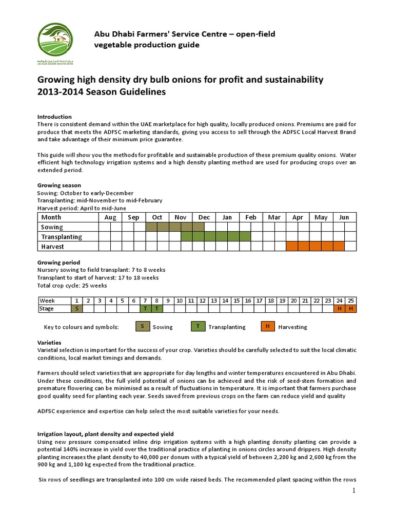 ADFSC Onion Production Guidelines PDF PDF Onion Plant Nursery